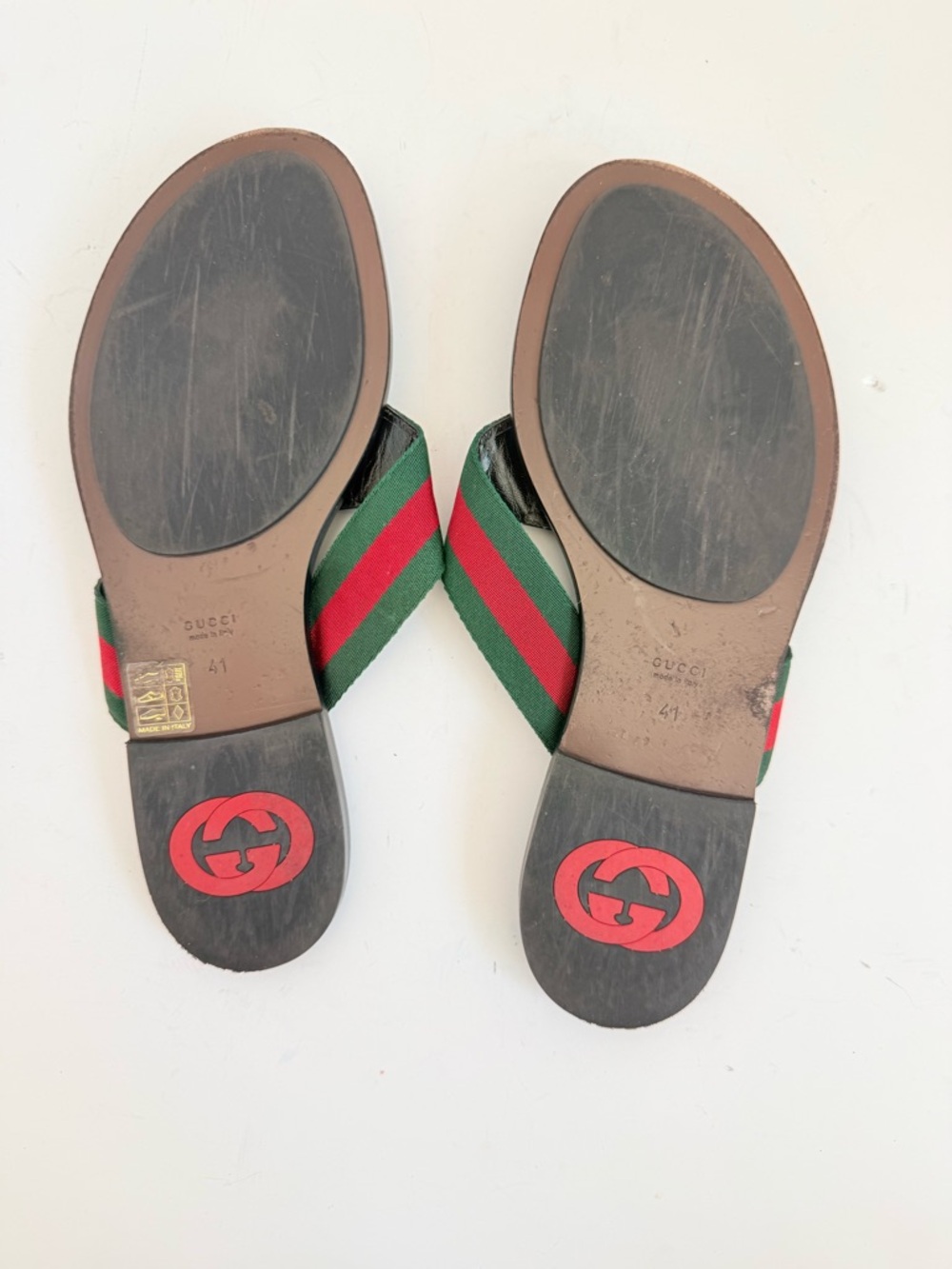 Gucci Brown leather Kika Web thong sandals Interlocking GG EU - Picture 7 of 9